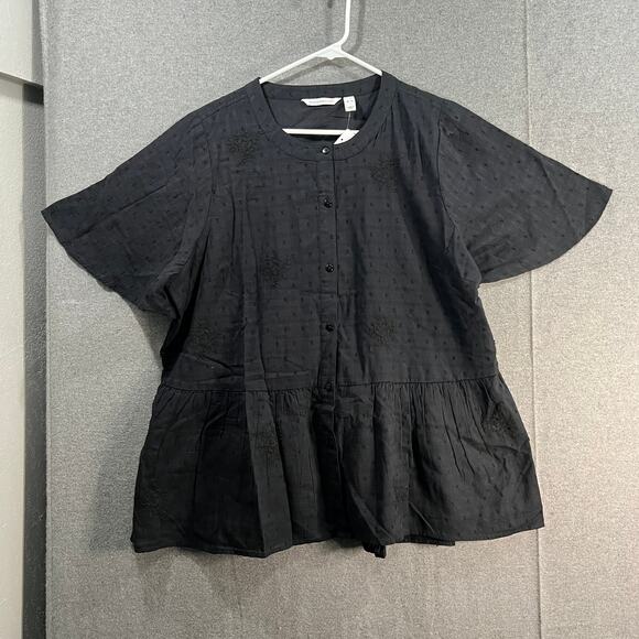 Isaac Mizrahi LIVE! Embroidered Textured Blouse Pitch Black X-Large - Picture 4 of 10